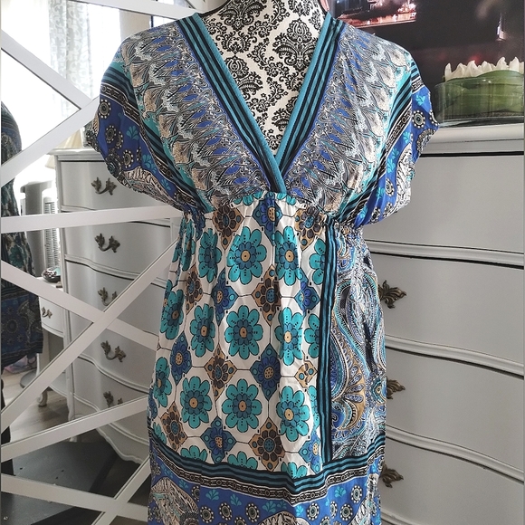 Blue Floral Multi Print VNeck Dress - Picture 10 of 13